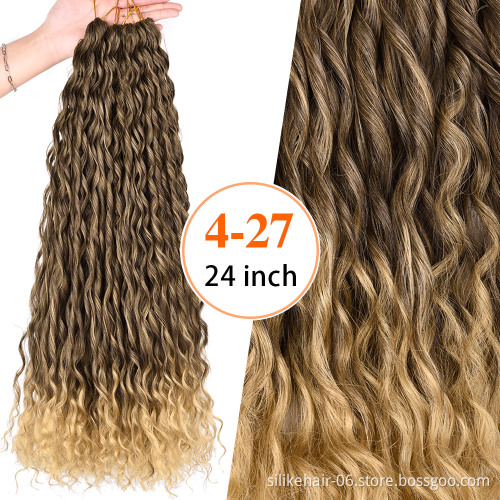 Wholesale Silky 24Inch Ombre Red Brown Long Wavy Water Deep Wave Braids Kinky Curly Crochet Braiding Synthetic Hair Extensions